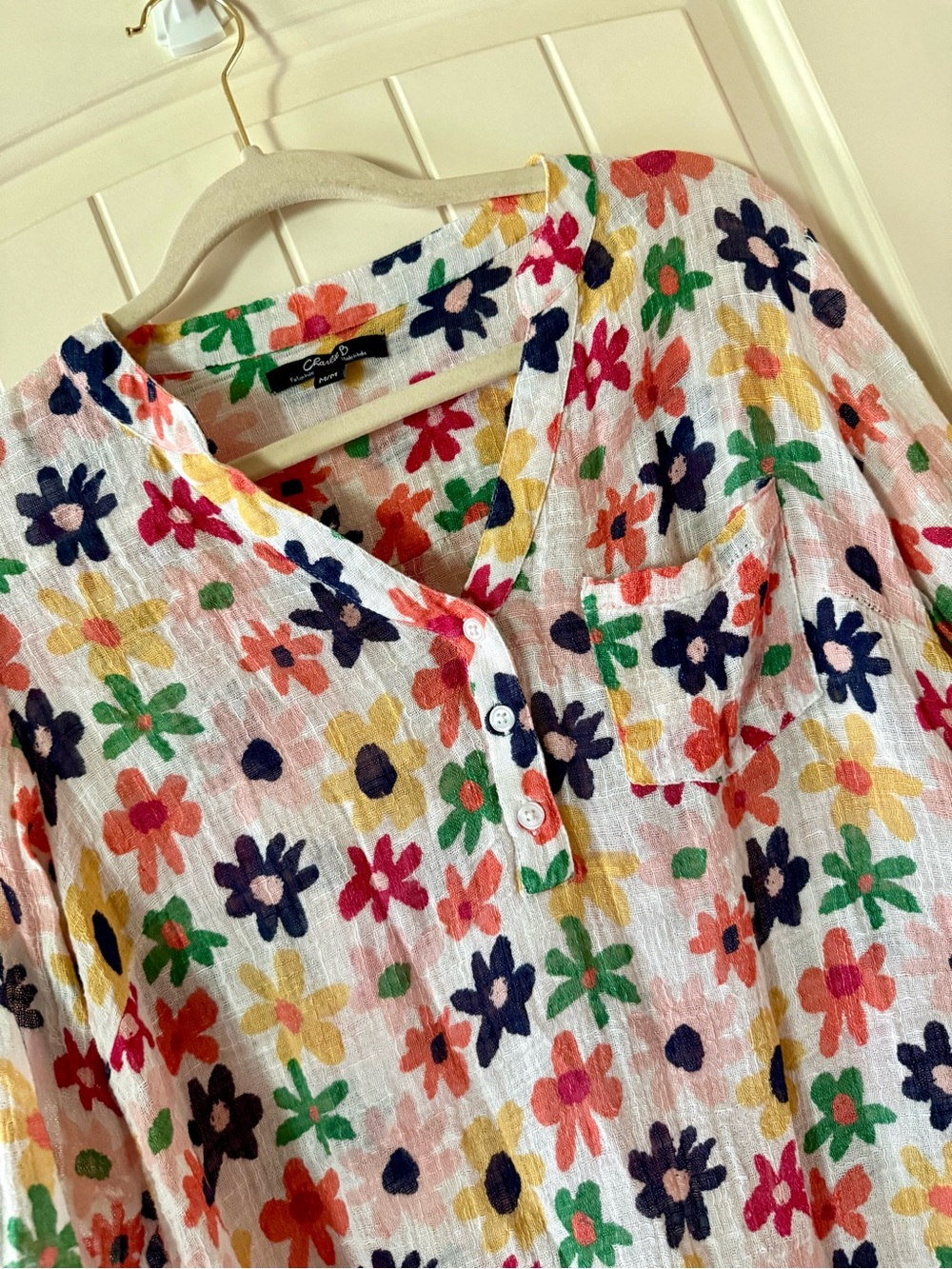 White Tunic with Coral, Pink, Yellow & Green Floral Print Cotton